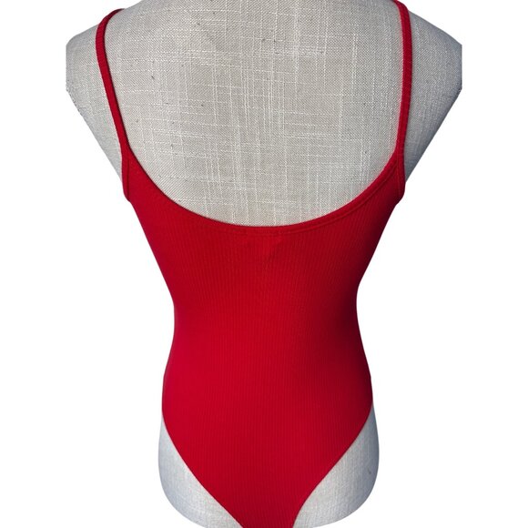 Garage Red Ribbed Bodysuit With Button Front Closure P/S - Picture 3 of 7
